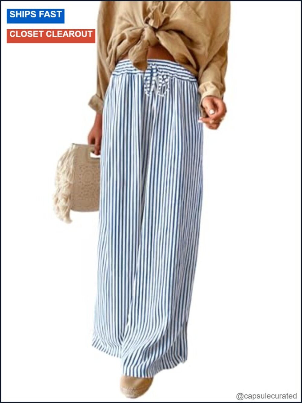Casual Drawstring Elastic Waist Wide Leg Pants with Pockets